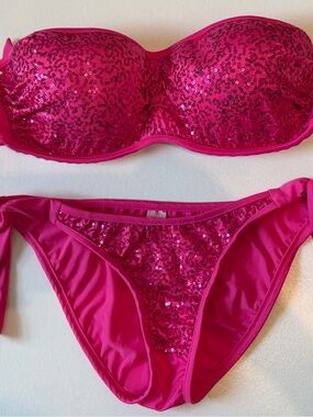 VENUS Hot Pink Sequin Strapless Bikini Set